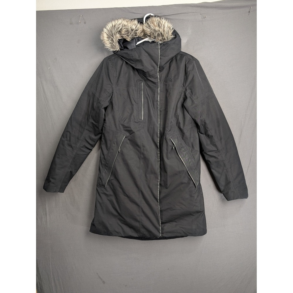 The North Face Womens NF0A2TAK Black Faux Fur Trim Hooded Down Parka Jacket M